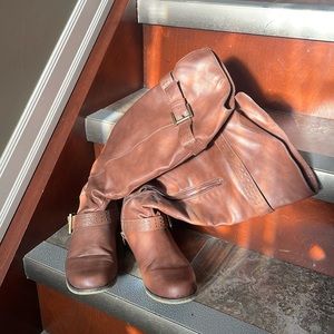 New Ladies Women Brianna Faux Leather Pull Up Zippered Brown Calf Boots Size 7M